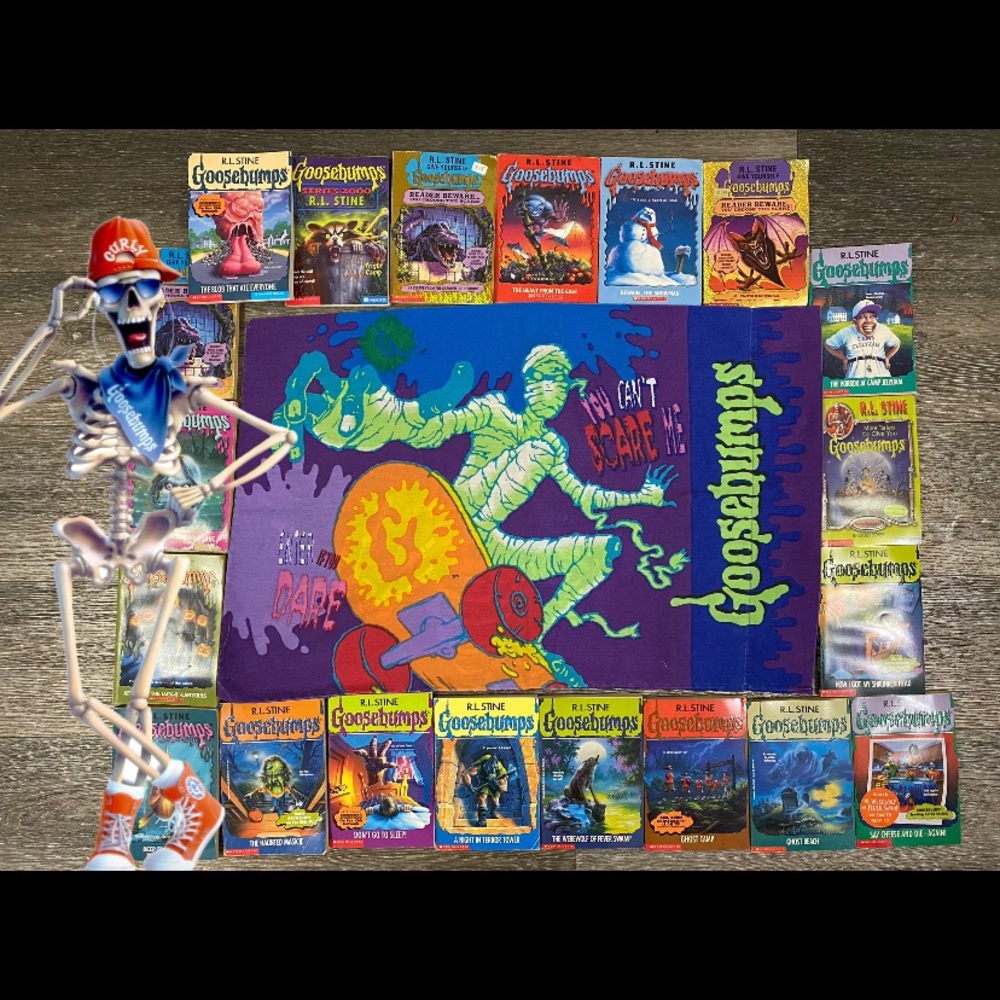 💀 🛹 🔥 VTG 90s Goosebumps Pillowcase Double Sided Mummy Skeleton Skateboard!